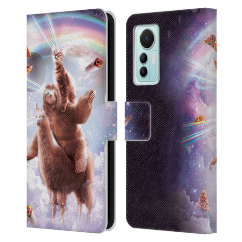 Random Galaxy Space Llama Sloth & Cat Lazer Eyes Leather Book Wallet Case Cover For Xiaomi 12 Lite