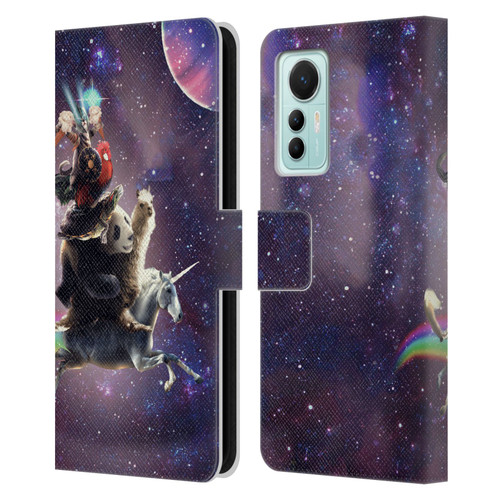 Random Galaxy Space Llama Unicorn Space Ride Leather Book Wallet Case Cover For Xiaomi 12 Lite