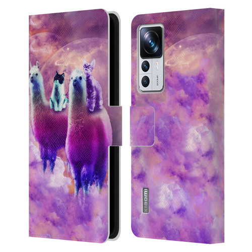 Random Galaxy Space Llama Kitty & Cat Leather Book Wallet Case Cover For Xiaomi 12T Pro