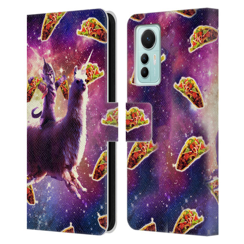 Random Galaxy Space Llama Warrior Cat & Tacos Leather Book Wallet Case Cover For Xiaomi 12 Lite