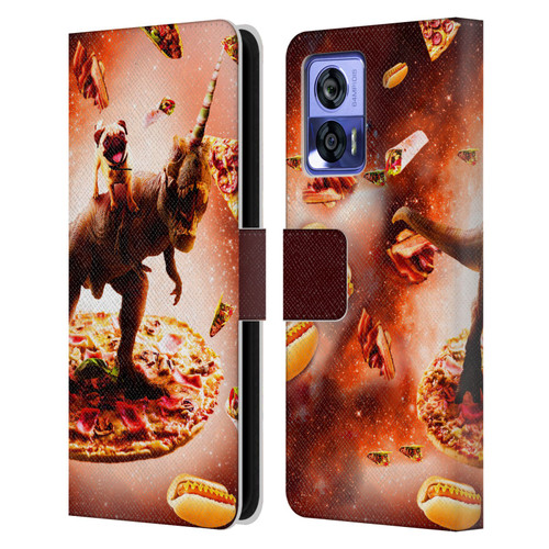 Random Galaxy Space Pizza Ride Pug & Dinosaur Unicorn Leather Book Wallet Case Cover For Motorola Edge 30 Neo 5G