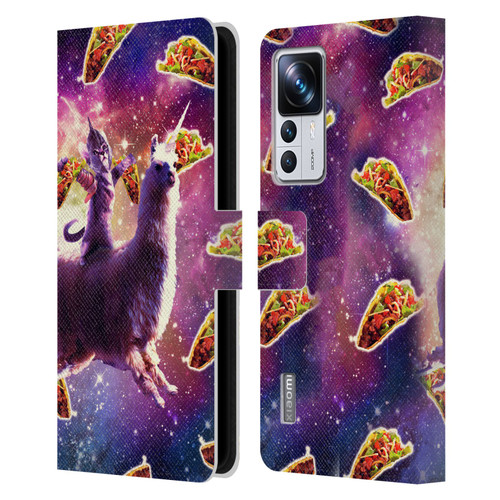 Random Galaxy Space Llama Warrior Cat & Tacos Leather Book Wallet Case Cover For Xiaomi 12T Pro