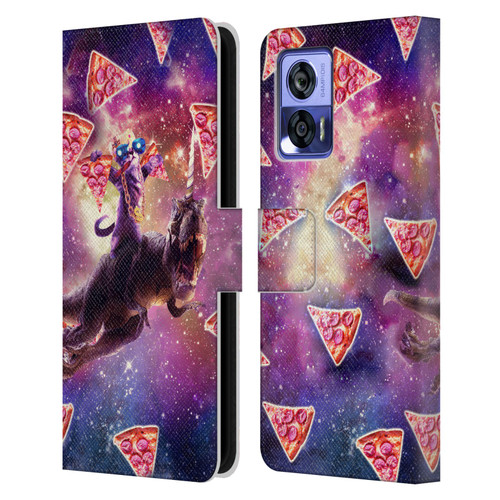 Random Galaxy Space Pizza Ride Thug Cat & Dinosaur Unicorn Leather Book Wallet Case Cover For Motorola Edge 30 Neo 5G
