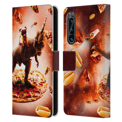 Random Galaxy Space Pizza Ride Pug & Dinosaur Unicorn Leather Book Wallet Case Cover For Sony Xperia 5 IV