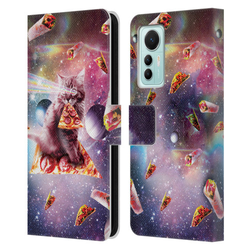 Random Galaxy Space Pizza Ride Outer Space Lazer Cat Leather Book Wallet Case Cover For Xiaomi 12 Lite