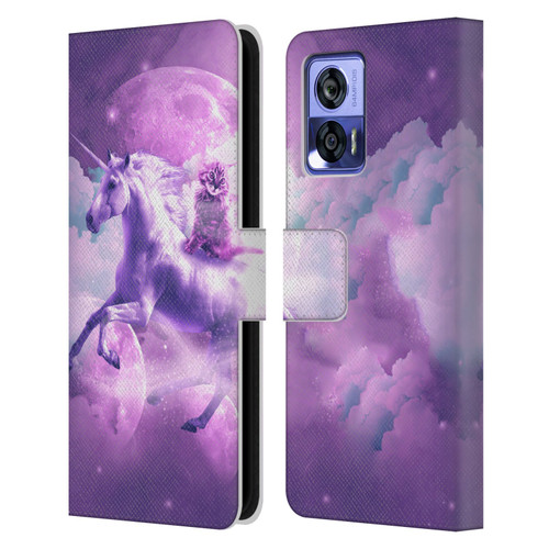 Random Galaxy Space Unicorn Ride Purple Galaxy Cat Leather Book Wallet Case Cover For Motorola Edge 30 Neo 5G