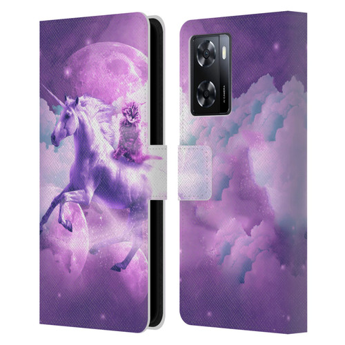 Random Galaxy Space Unicorn Ride Purple Galaxy Cat Leather Book Wallet Case Cover For OPPO A57s