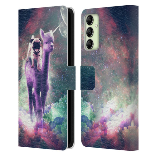 Random Galaxy Space Unicorn Ride Pug Riding Llama Leather Book Wallet Case Cover For Samsung Galaxy A14 5G