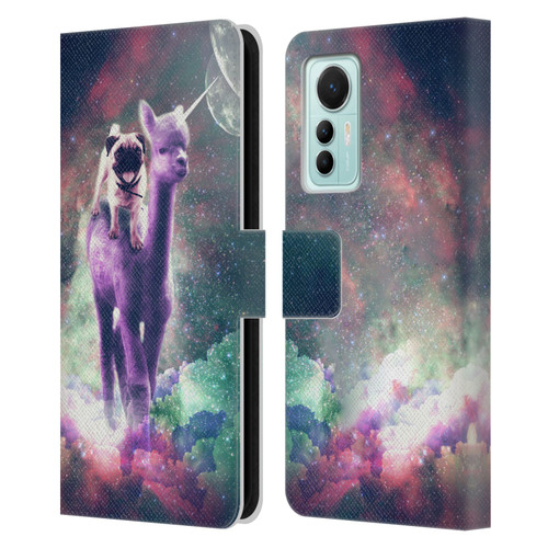 Random Galaxy Space Unicorn Ride Pug Riding Llama Leather Book Wallet Case Cover For Xiaomi 12 Lite