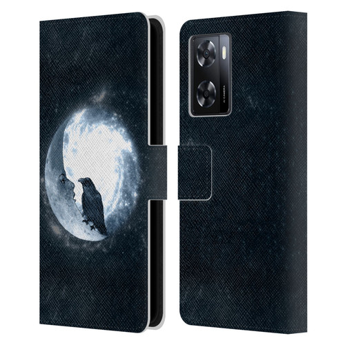 Barruf Animals Crow and Its Moon Leather Book Wallet Case Cover For OPPO A57s