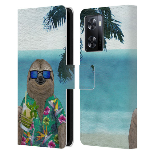 Barruf Animals Sloth In Summer Leather Book Wallet Case Cover For OPPO A57s