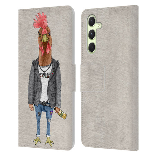 Barruf Animals Punk Rooster Leather Book Wallet Case Cover For Samsung Galaxy A54 5G