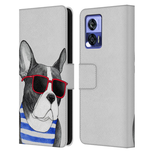 Barruf Dogs Frenchie Summer Style Leather Book Wallet Case Cover For Motorola Edge 30 Neo 5G