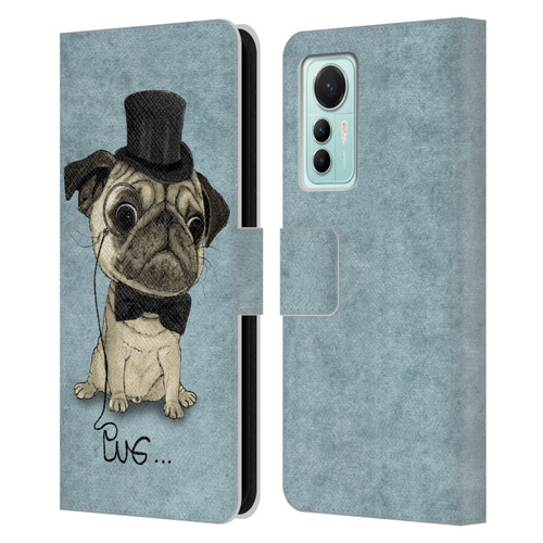 Barruf Dogs Gentle Pug Leather Book Wallet Case Cover For Xiaomi 12 Lite