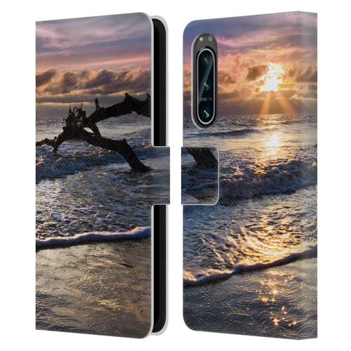 Celebrate Life Gallery Beaches Sparkly Water At Driftwood Leather Book Wallet Case Cover For Sony Xperia 5 IV