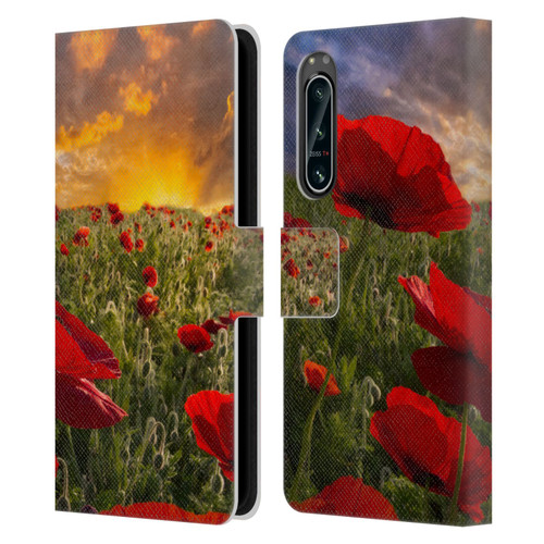 Celebrate Life Gallery Florals Red Flower Field Leather Book Wallet Case Cover For Sony Xperia 5 IV