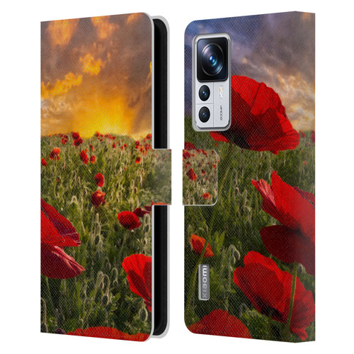 Celebrate Life Gallery Florals Red Flower Field Leather Book Wallet Case Cover For Xiaomi 12T Pro