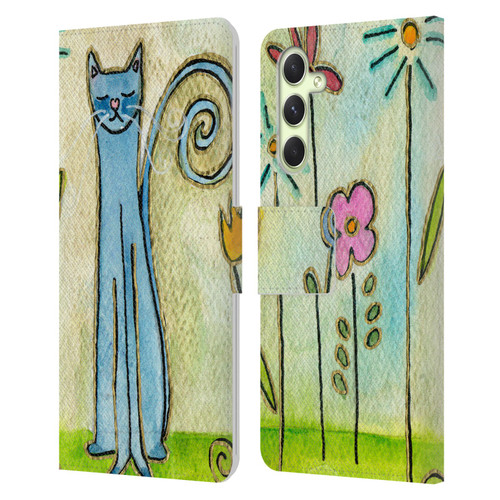 Wyanne Cat Blue Cat In The Flower Garden Leather Book Wallet Case Cover For Samsung Galaxy A54 5G