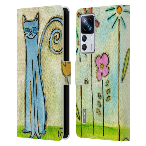 Wyanne Cat Blue Cat In The Flower Garden Leather Book Wallet Case Cover For Xiaomi 12T Pro