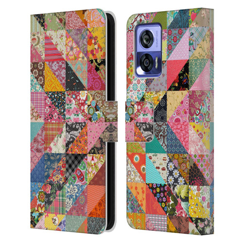 Rachel Caldwell Patterns Quilt Leather Book Wallet Case Cover For Motorola Edge 30 Neo 5G