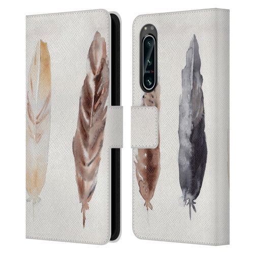 Mai Autumn Feathers Pattern Leather Book Wallet Case Cover For Sony Xperia 5 IV