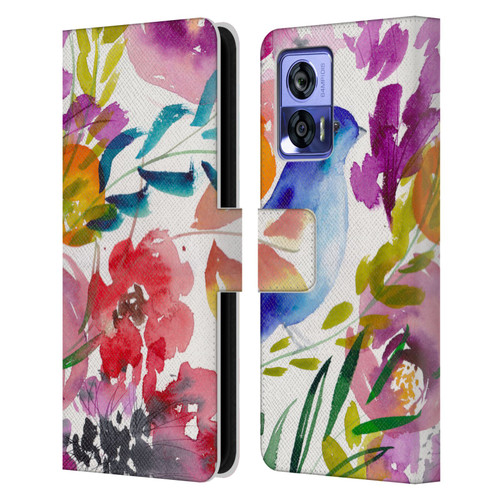 Mai Autumn Floral Garden Bluebird Leather Book Wallet Case Cover For Motorola Edge 30 Neo 5G