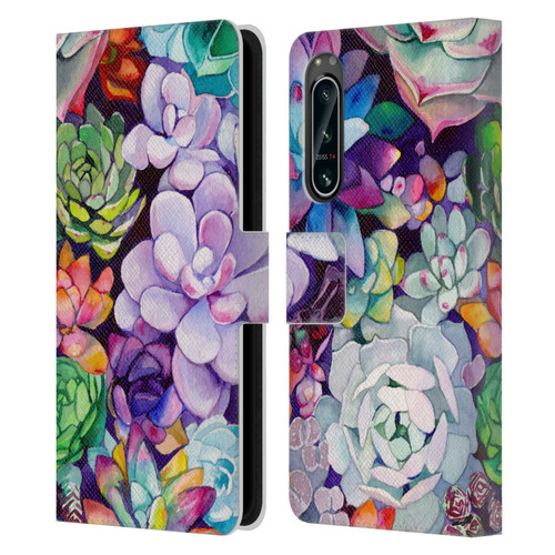 Mai Autumn Floral Garden Succulent Leather Book Wallet Case Cover For Sony Xperia 5 IV
