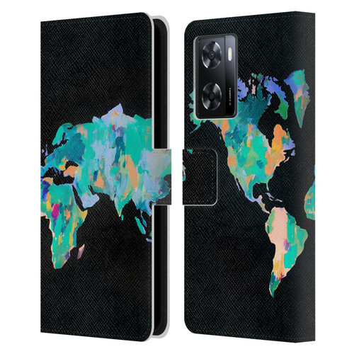 Mai Autumn Paintings World Map Leather Book Wallet Case Cover For OPPO A57s
