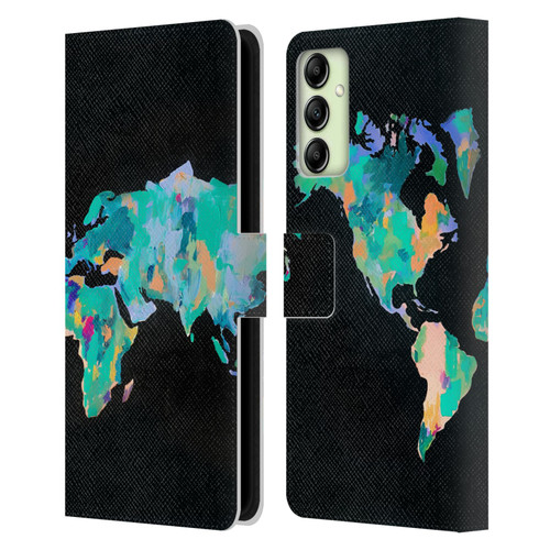 Mai Autumn Paintings World Map Leather Book Wallet Case Cover For Samsung Galaxy A14 5G