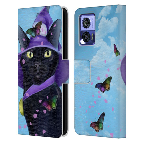 Ash Evans Black Cats Butterfly Sky Leather Book Wallet Case Cover For Motorola Edge 30 Neo 5G