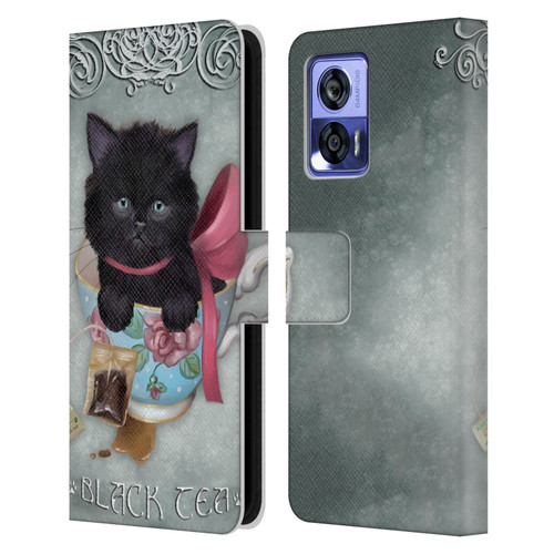 Ash Evans Black Cats Tea Leather Book Wallet Case Cover For Motorola Edge 30 Neo 5G