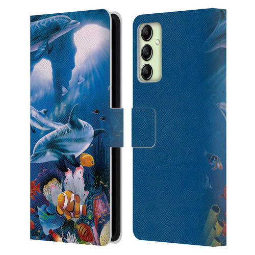 Graeme Stevenson Assorted Designs Dolphins Leather Book Wallet Case Cover For Samsung Galaxy A14 5G