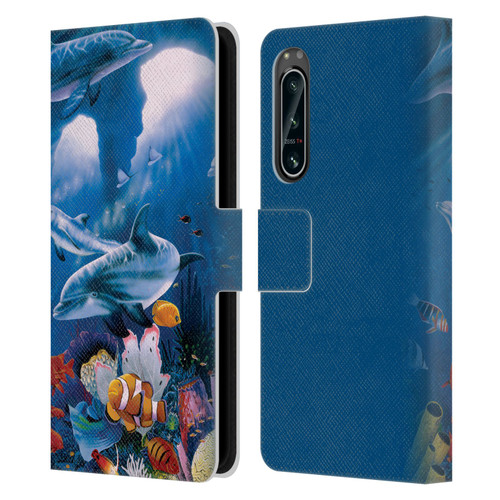 Graeme Stevenson Assorted Designs Dolphins Leather Book Wallet Case Cover For Sony Xperia 5 IV