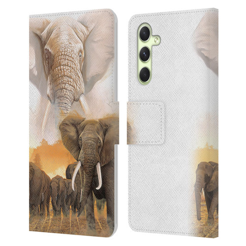 Graeme Stevenson Wildlife Elephants Leather Book Wallet Case Cover For Samsung Galaxy A54 5G