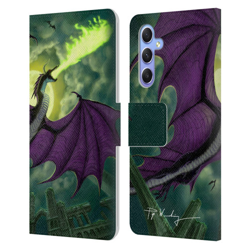 Piya Wannachaiwong Black Dragons Full Moon Leather Book Wallet Case Cover For Samsung Galaxy A34 5G
