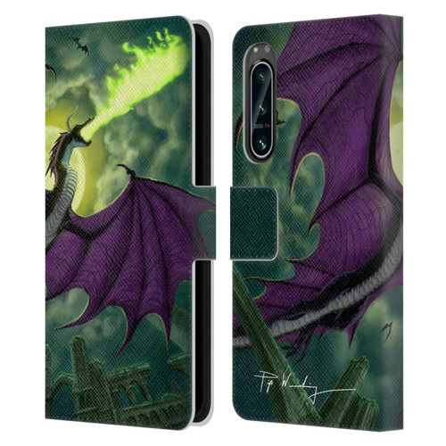 Piya Wannachaiwong Black Dragons Full Moon Leather Book Wallet Case Cover For Sony Xperia 5 IV