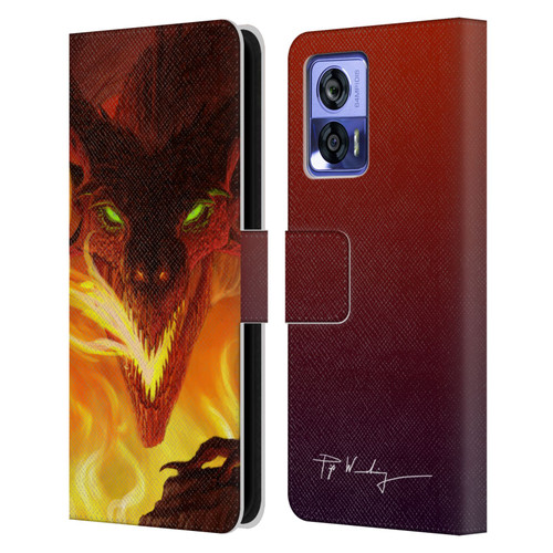 Piya Wannachaiwong Dragons Of Fire Glare Leather Book Wallet Case Cover For Motorola Edge 30 Neo 5G