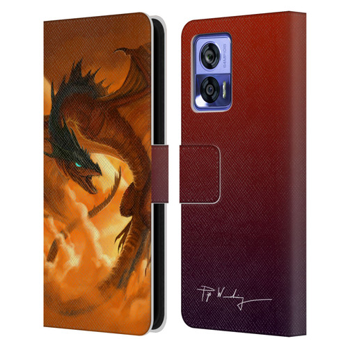 Piya Wannachaiwong Dragons Of Fire Sunrise Leather Book Wallet Case Cover For Motorola Edge 30 Neo 5G