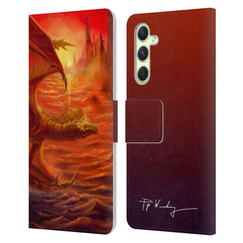 Piya Wannachaiwong Dragons Of Fire Lakeside Leather Book Wallet Case Cover For Samsung Galaxy A54 5G