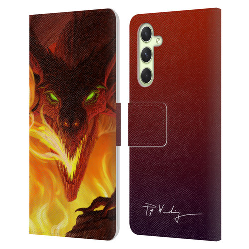 Piya Wannachaiwong Dragons Of Fire Glare Leather Book Wallet Case Cover For Samsung Galaxy A54 5G