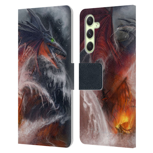 Piya Wannachaiwong Dragons Of Sea And Storms Sea Fire Dragon Leather Book Wallet Case Cover For Samsung Galaxy A54 5G