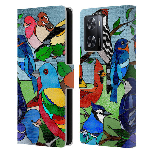 Suzan Lind Birds Stained Glass Leather Book Wallet Case Cover For OPPO A57s