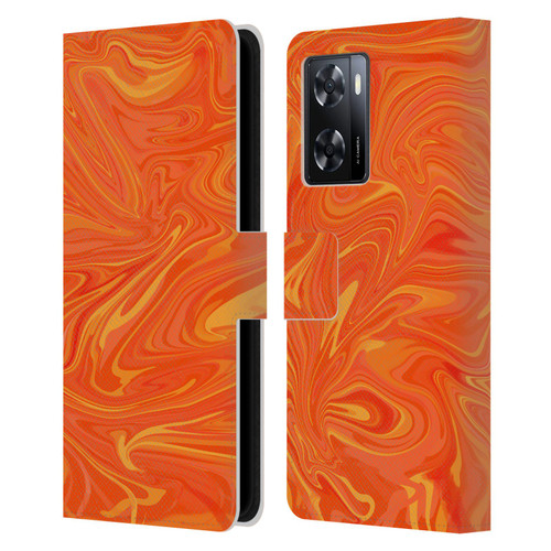 Suzan Lind Marble 2 Honey Orange Leather Book Wallet Case Cover For OPPO A57s
