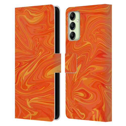 Suzan Lind Marble 2 Honey Orange Leather Book Wallet Case Cover For Samsung Galaxy A14 5G