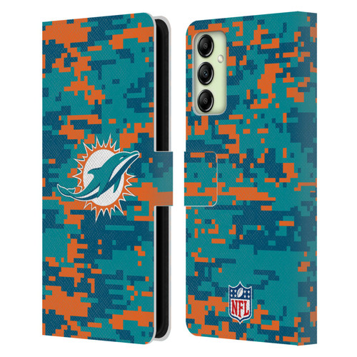 NFL Miami Dolphins Graphics Digital Camouflage Leather Book Wallet Case Cover For Samsung Galaxy A14 5G