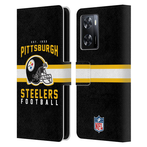 NFL Pittsburgh Steelers Graphics Helmet Typography Leather Book Wallet Case Cover For OPPO A57s