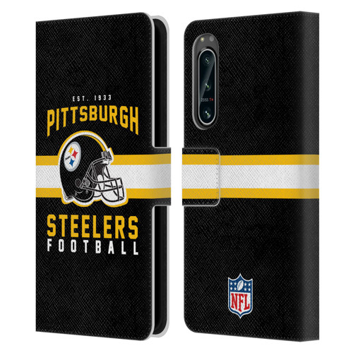 NFL Pittsburgh Steelers Graphics Helmet Typography Leather Book Wallet Case Cover For Sony Xperia 5 IV
