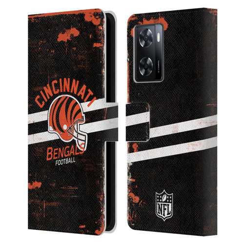 NFL Cincinnati Bengals Logo Art Helmet Distressed Leather Book Wallet Case Cover For OPPO A57s