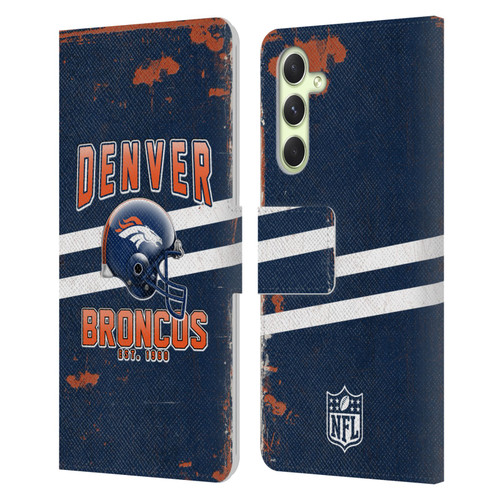 NFL Denver Broncos Logo Art Helmet Distressed Leather Book Wallet Case Cover For Samsung Galaxy A54 5G