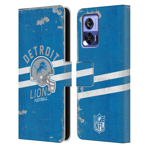 NFL Detroit Lions Logo Art Helmet Distressed Leather Book Wallet Case Cover For Motorola Edge 30 Neo 5G